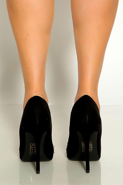 Black Pointy Toe Multi Colored Rhinestone Detail High Heels - AMIClubwear