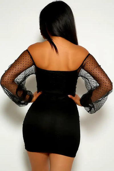 Black Polka Dot Print Party Dress - AMIClubwear