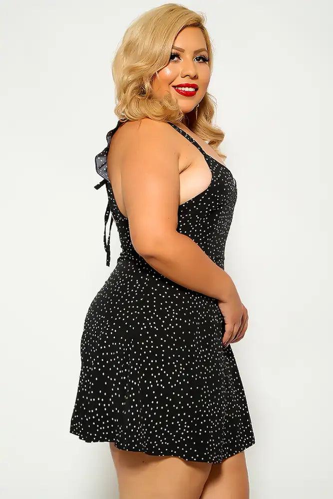 Black Polka Dot Print Plus Size Party Dress - AMIClubwear