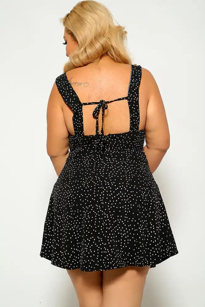 Black Polka Dot Print Plus Size Party Dress - AMIClubwear