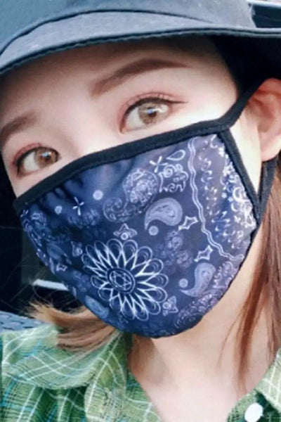 Black Print Bandanna Washable Face Mask - AMIClubwear