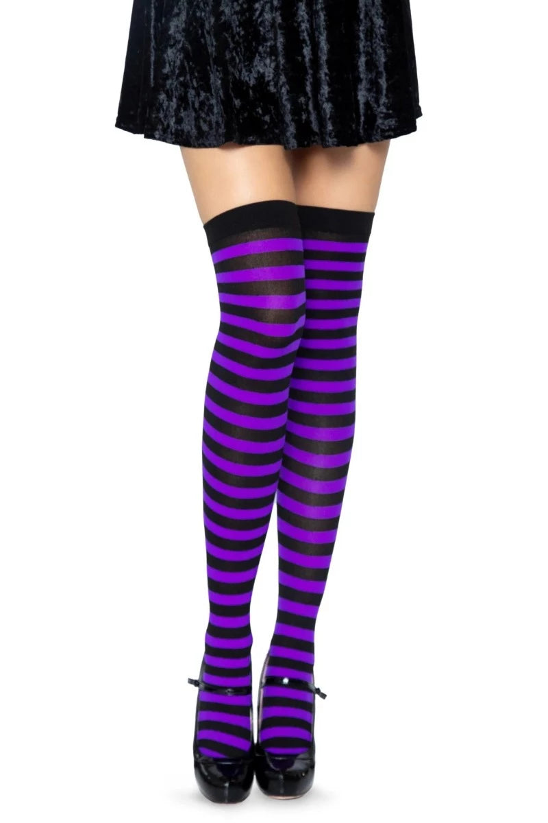 Black Purple Striped Nylon Stockings - AMIClubwear