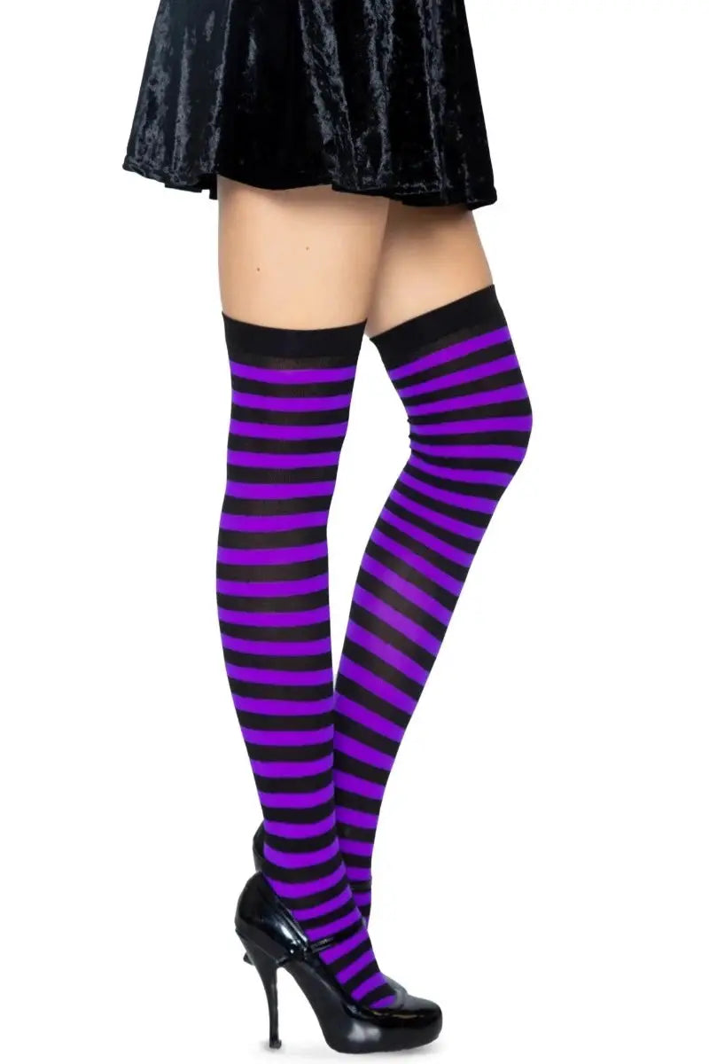 Black Purple Striped Nylon Stockings
