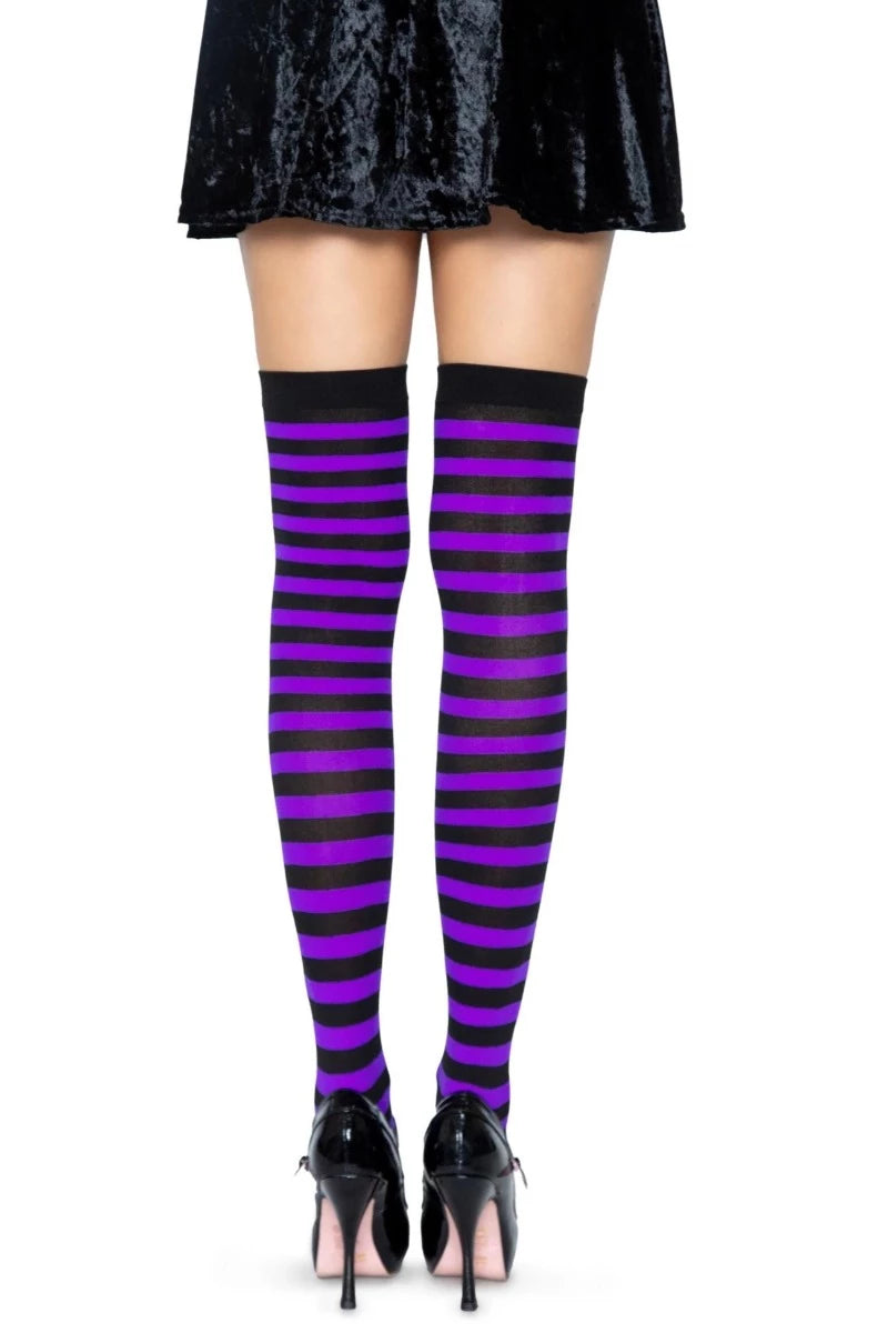 Black Purple Striped Nylon Stockings - AMIClubwear