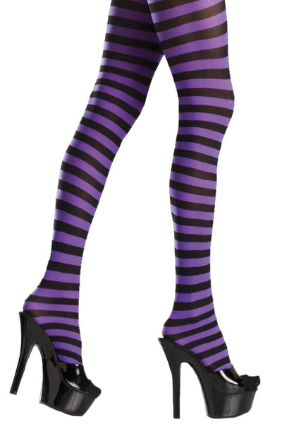 Black Purple Striped Tights - AMIClubwear
