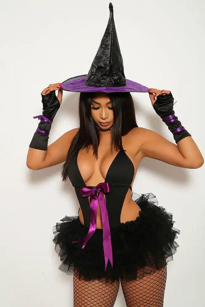 Black Purple Witch 4 Piece Costume - AMIClubwear