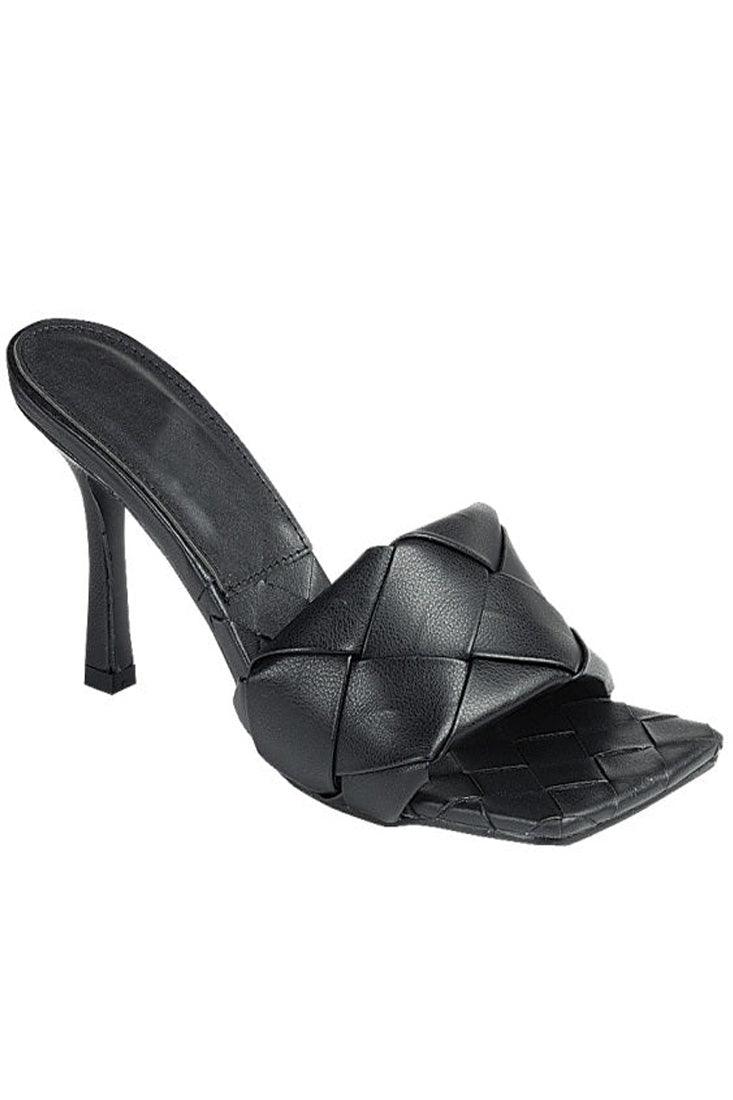 Black Quilted Open Toe Slip On High Heels - AMIClubwear