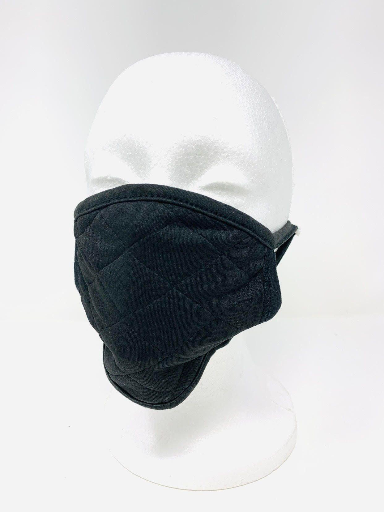 Black Quilted Reversible Washable 3 Piece Face Mask - AMIClubwear