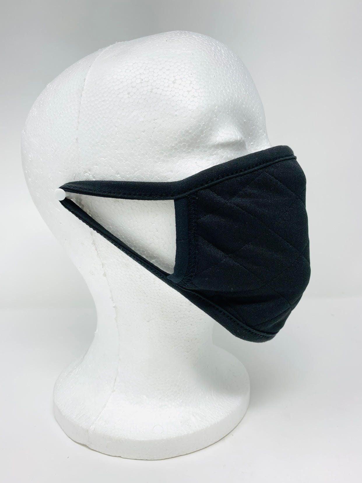 Black Quilted Reversible Washable 3 Piece Face Mask - AMIClubwear