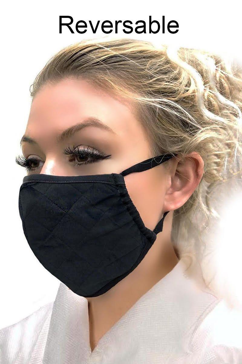 Black Quilted Reversible Washable 3 Piece Face Mask - AMIClubwear