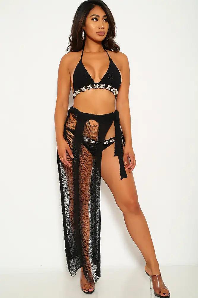 Black Razor Cut High Waist Swimsuit Cover Up Skirt - AMIClubwear