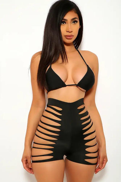 Black Razor Cut Two Piece Swimsuit - AMIClubwear