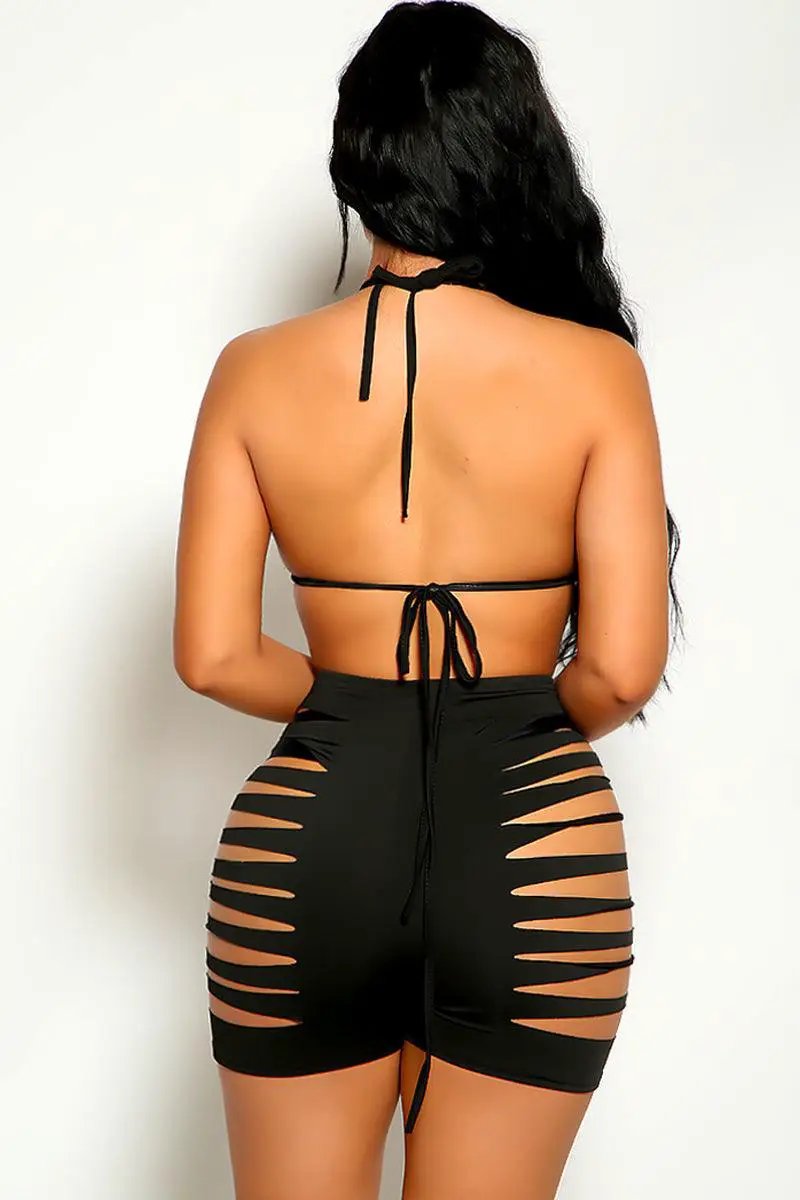 Black Razor Cut Two Piece Swimsuit