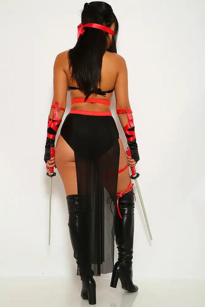 Black Red 5 Piece Ninja Halloween Costume - AMIClubwear