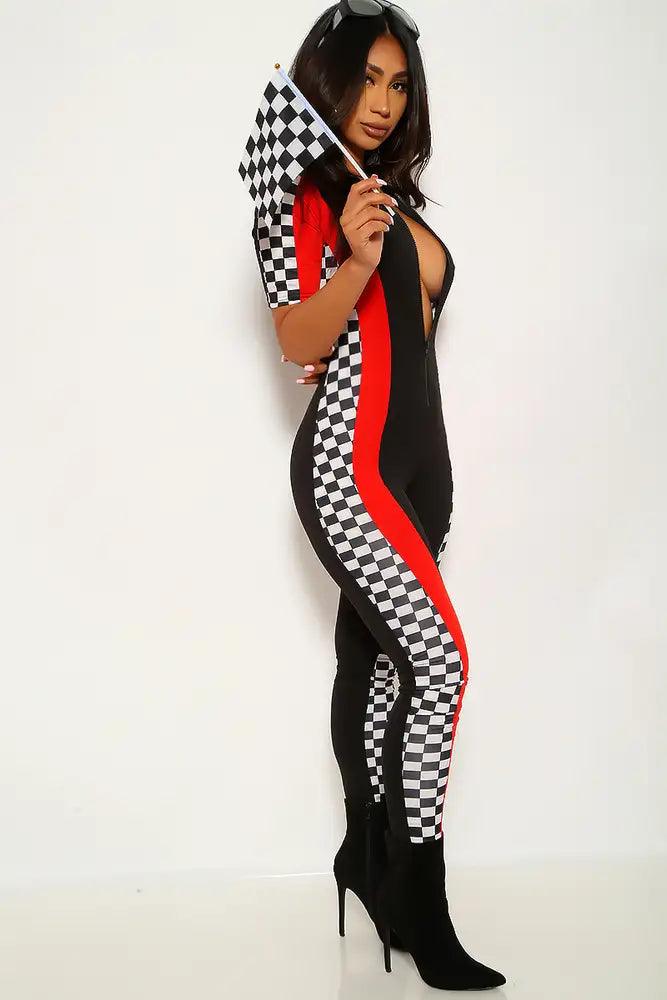Black Red Checkered Print One Piece Costume - AMIClubwear