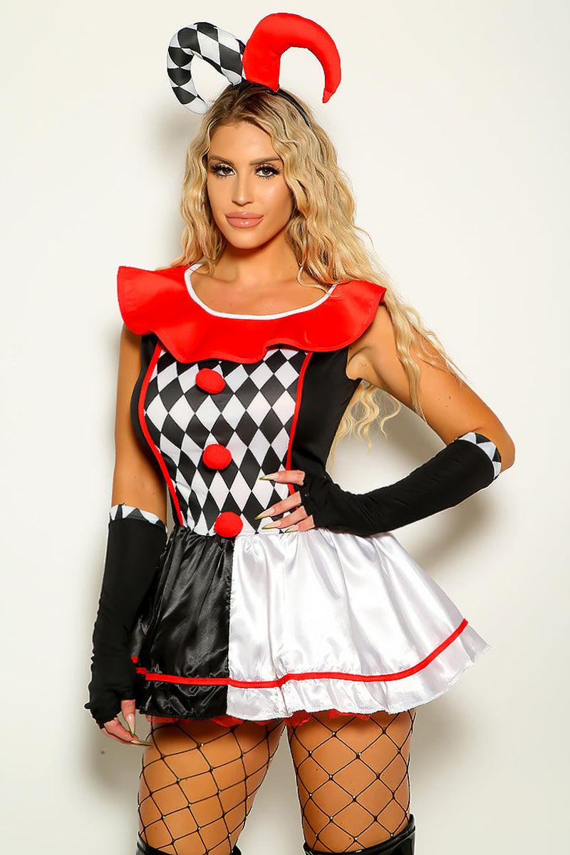 Black Red Diamond Sexy Jester Dress 4 Pc Halloween Costume – AMIClubwear