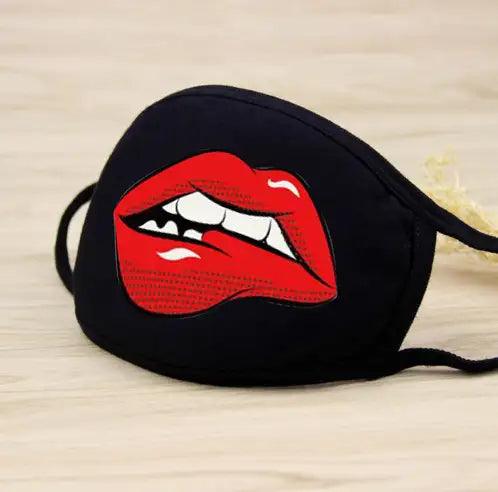 Black Red Lip Print Washable Mask - AMIClubwear