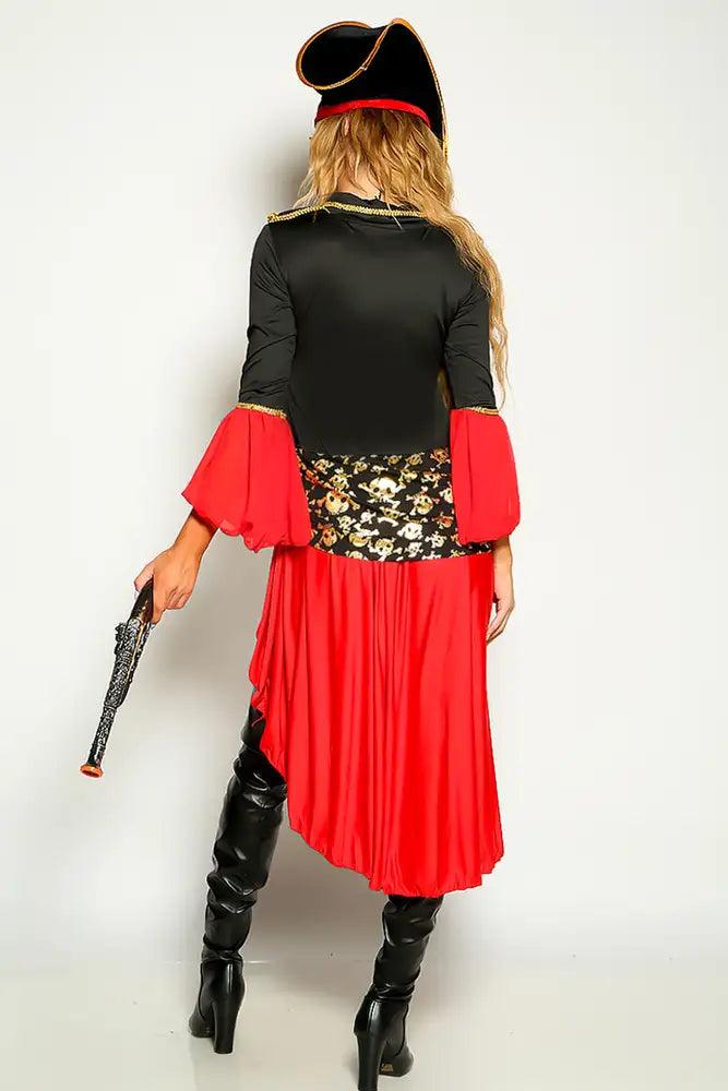 Black Red Long Sleeve Skull Print Two Piece Pirate Costume - AMIClubwear