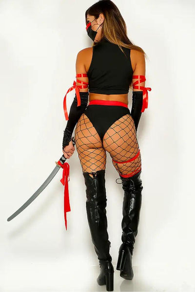 Black Red Ninja Belted 4 Piece Costume - AMIClubwear