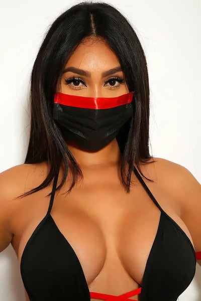 Black Red Ninja Mask Costume Accessory - AMIClubwear