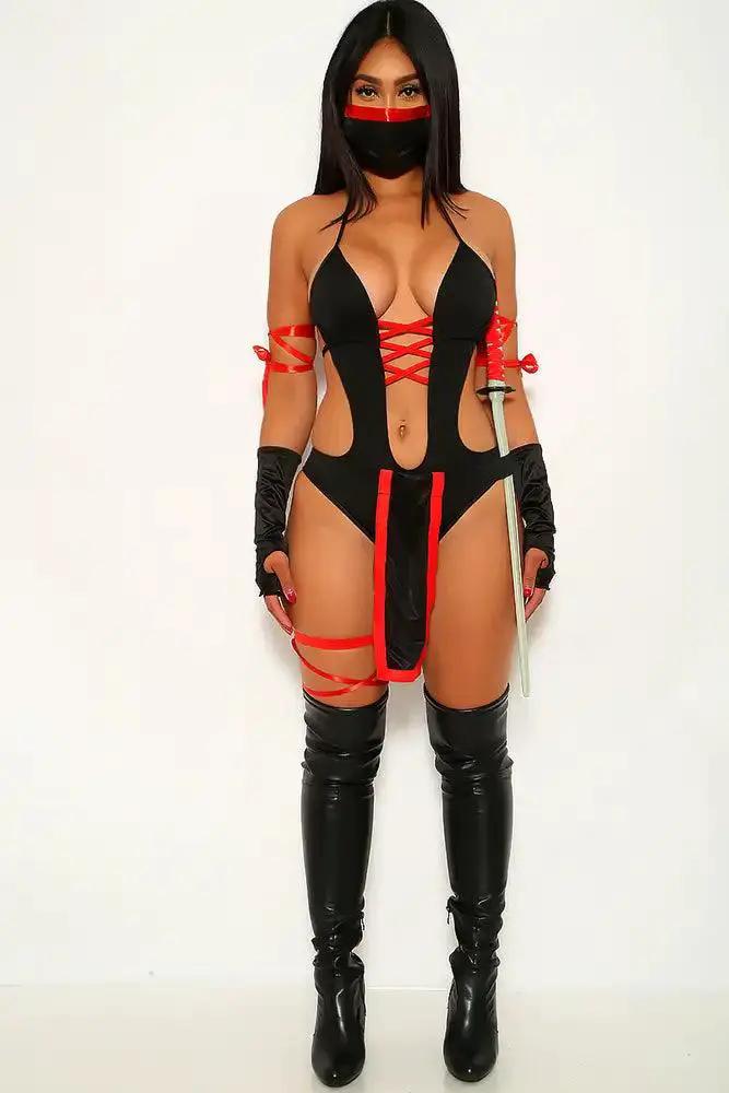 Black Red Ninja Mask Costume Accessory
