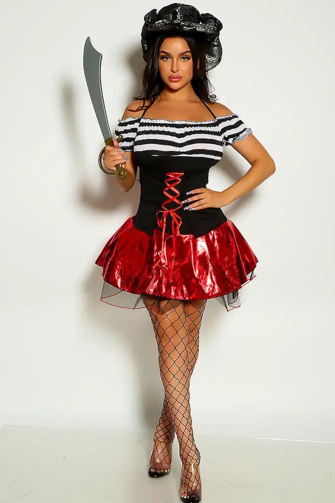 Black Red Odd The Shoulder Two Piece Pirate Costume - AMIClubwear