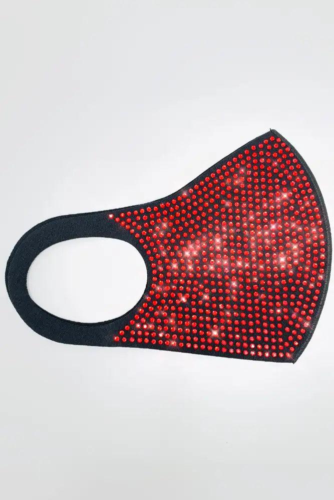 Black Red Rhinestone Accent Ninja Face Mask - AMIClubwear