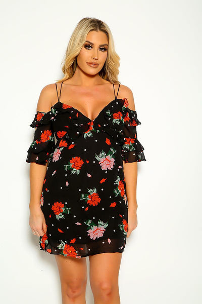 Black Red Rose Off Shoulder Sexy Loose Party Dress - AMIClubwear