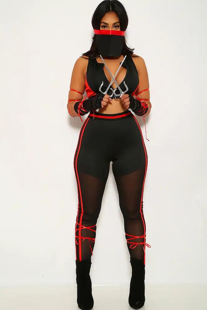 Black Red Sexy Ninja 2 Piece Costume - AMIClubwear