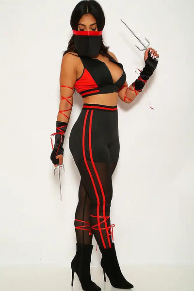 Black Red Sexy Ninja 2 Piece Costume - AMIClubwear