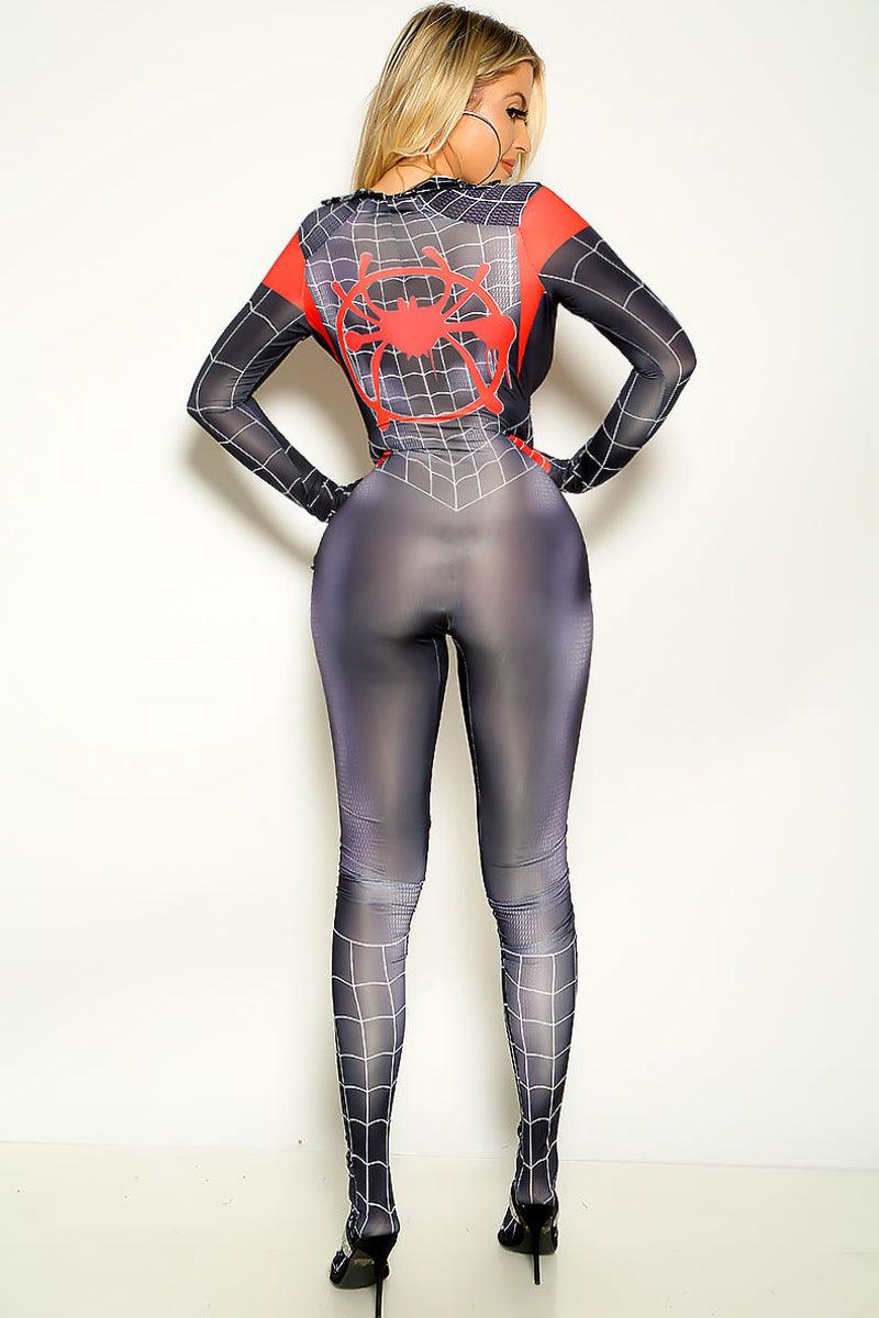 Black Red Sexy Spiderman Zip Up Gloved Footed 1 Pc Cosplay Costume - AMIClubwear