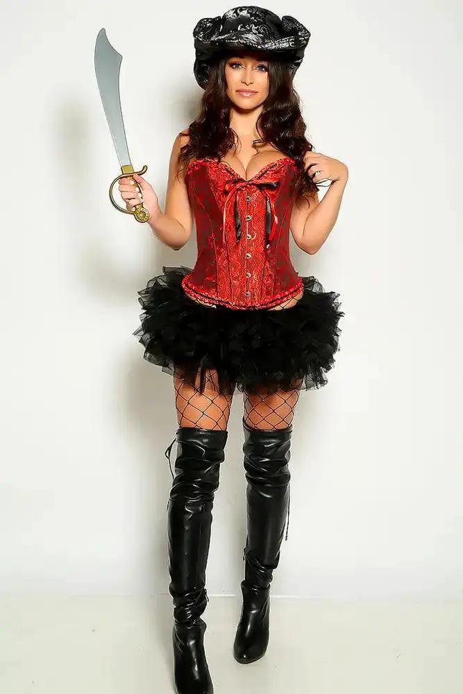 Black Red Strapless Ruffle Back Lace Up Corset