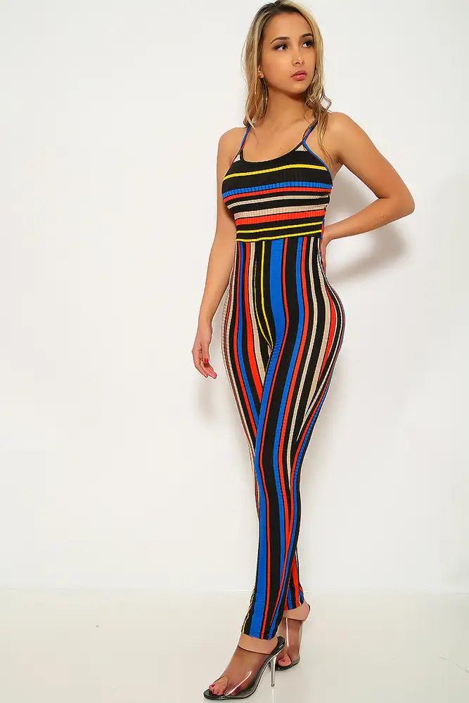 Black Red Striped Sleeveless Jumpsuit - AMIClubwear