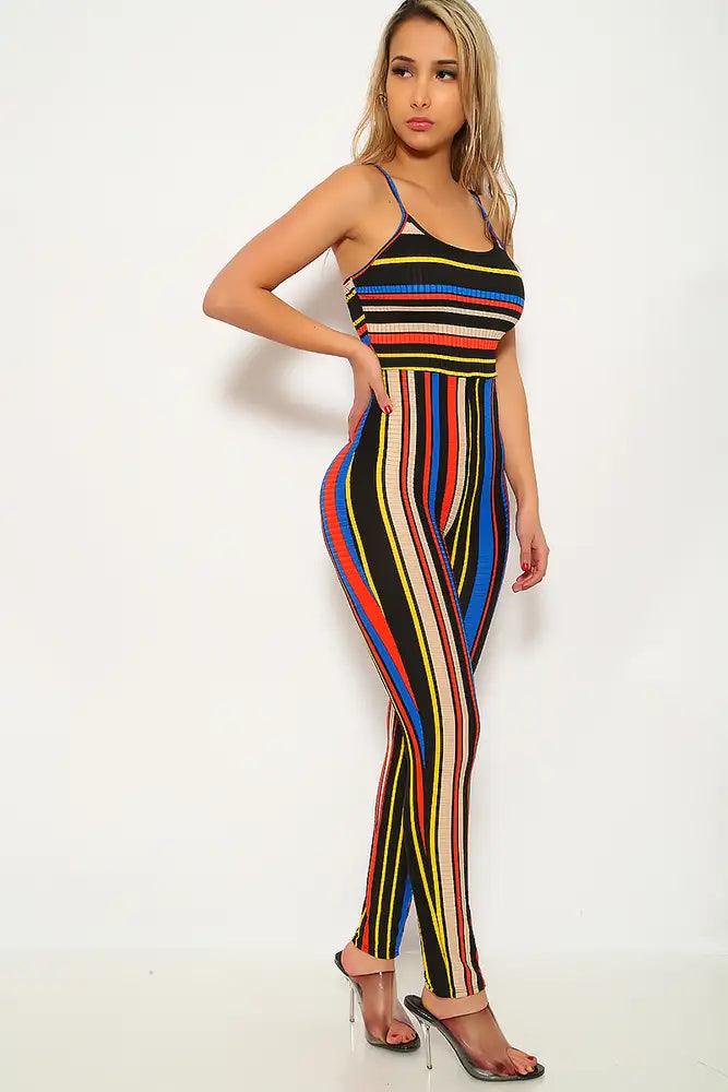 Black Red Striped Sleeveless Jumpsuit - AMIClubwear