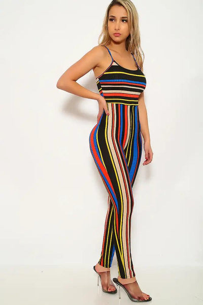 Black Red Striped Sleeveless Jumpsuit - AMIClubwear