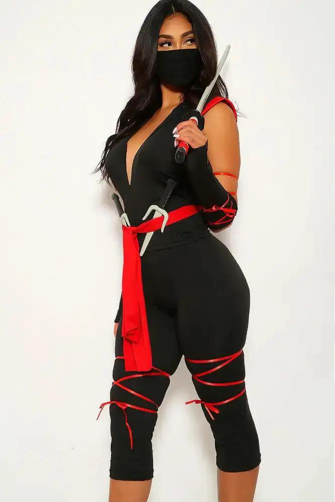 Black Red Tight Two Piece Sexy Ninja Costume