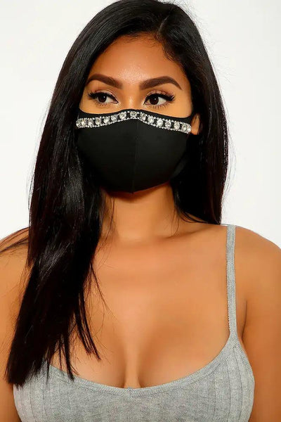 Black Rhinestone Accent Face Mask - AMIClubwear