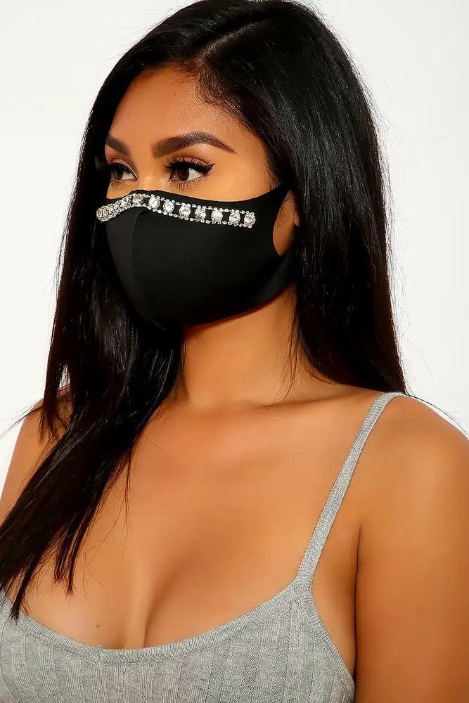 Black Rhinestone Accent Face Mask - AMIClubwear