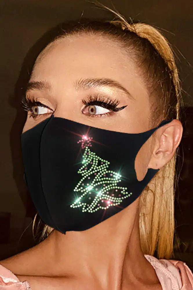 Black Rhinestone Christmas Tree Mask - AMIClubwear