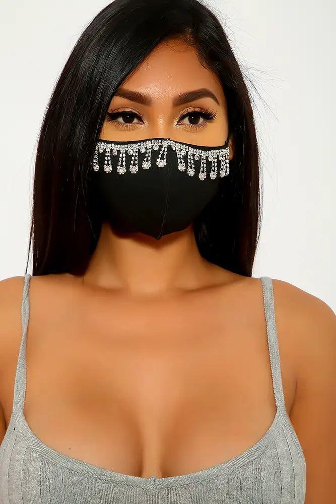 Black Rhinestone Detail Face Mask - AMIClubwear