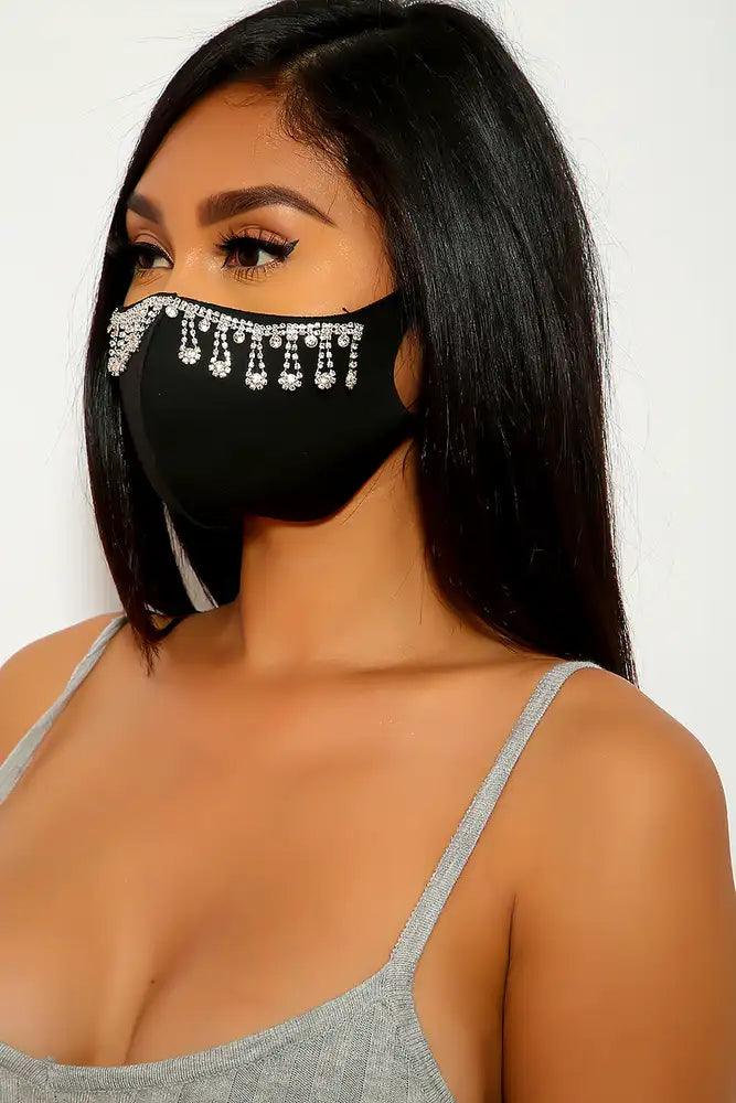 Black Rhinestone Detail Face Mask - AMIClubwear