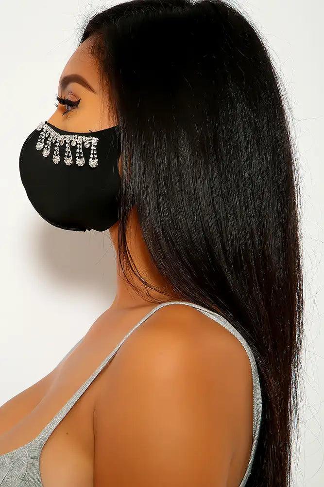 Black Rhinestone Detail Face Mask - AMIClubwear