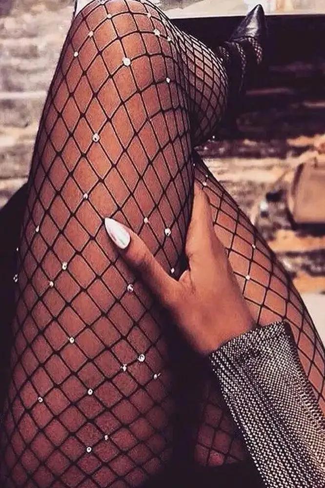 bedazled fish nets Black Rhinestone Fishnets Tights Costume Accessory – AMIClubwear