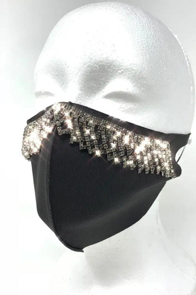 Black Rhinestone Fringe Accent Face Mask - AMIClubwear