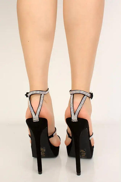 Black Rhinestone Pointy Toe High Heels - AMIClubwear