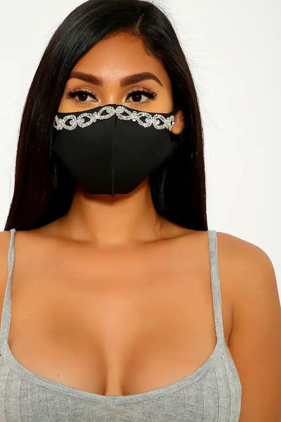 Black Rhinestone Reusable Face Mask - AMIClubwear