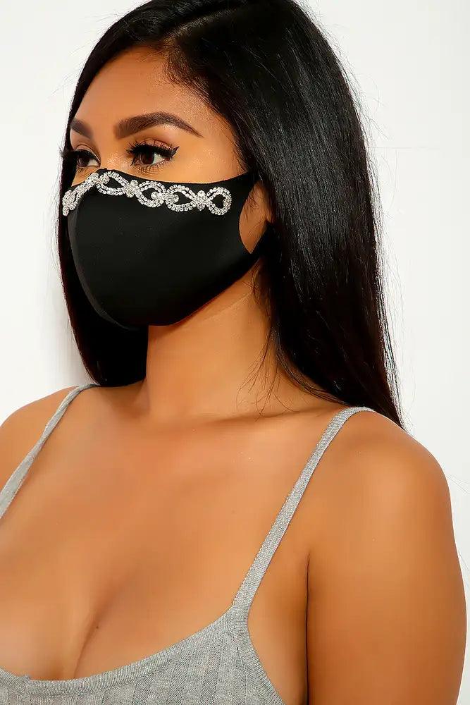 Black Rhinestone Reusable Face Mask - AMIClubwear