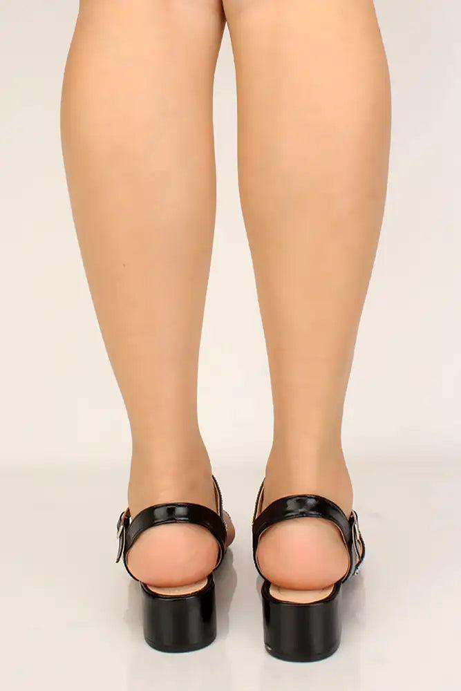 Black Rhinestone Strappy Chunky Heels - AMIClubwear