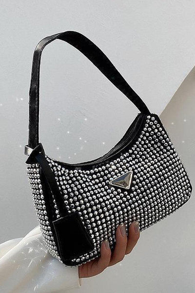 Black Rhinestones Mini Handbag - AMIClubwear