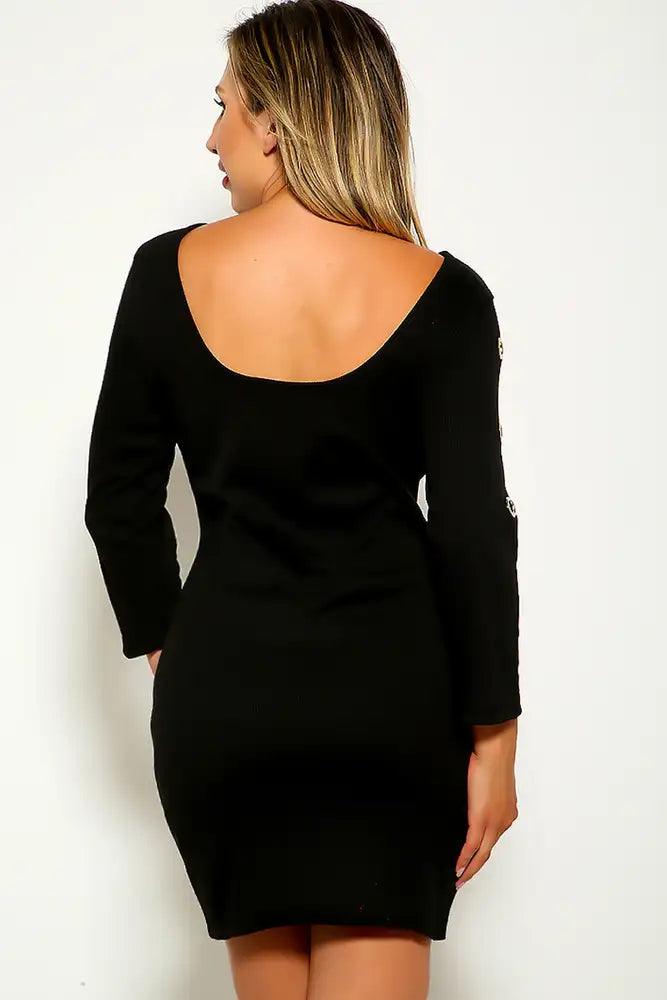 Black Ribbed Long Sleeve Dress - AMIClubwear